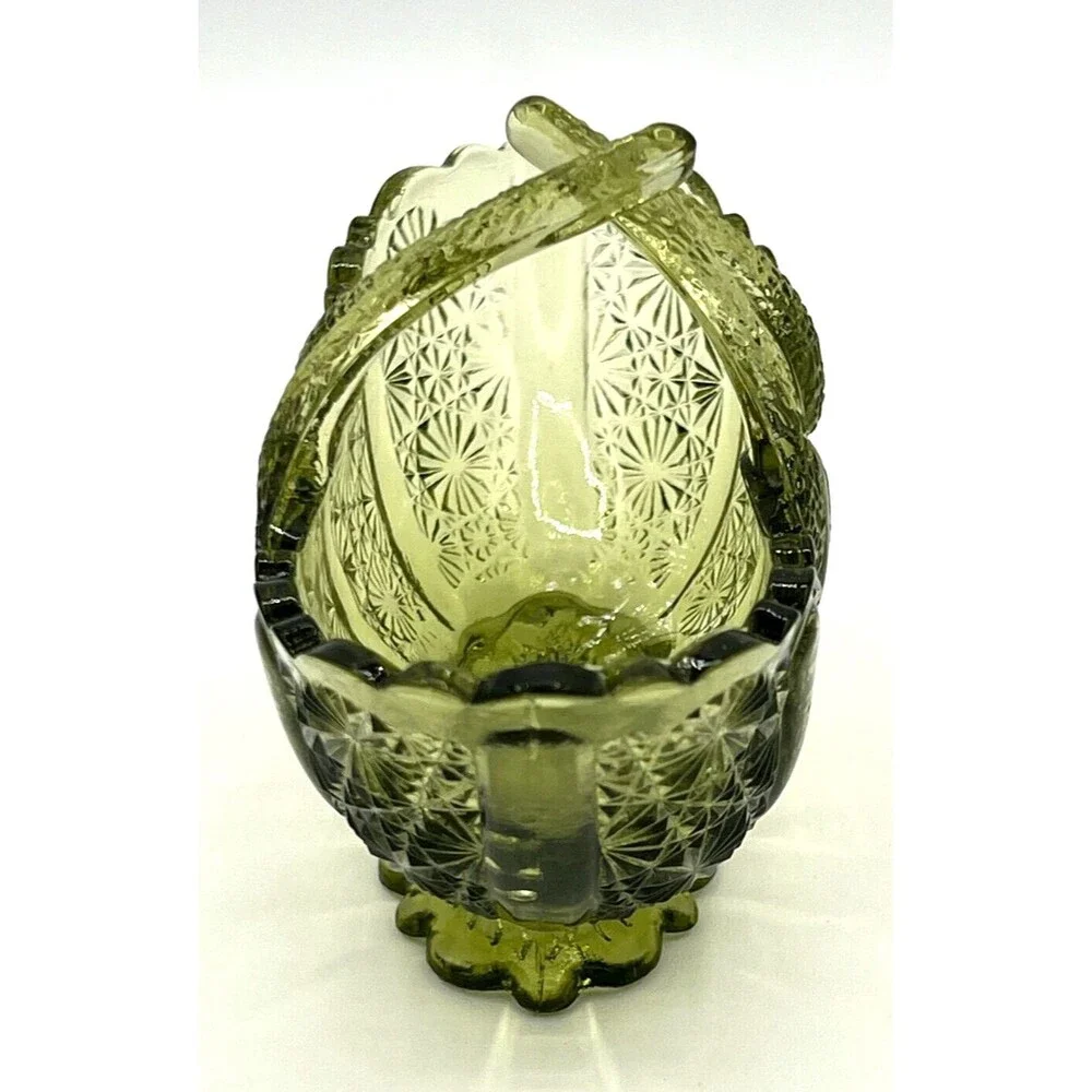 Fenton Art Glass Colonial Green Glass‎ Basket American Classic Twig Handle EUC